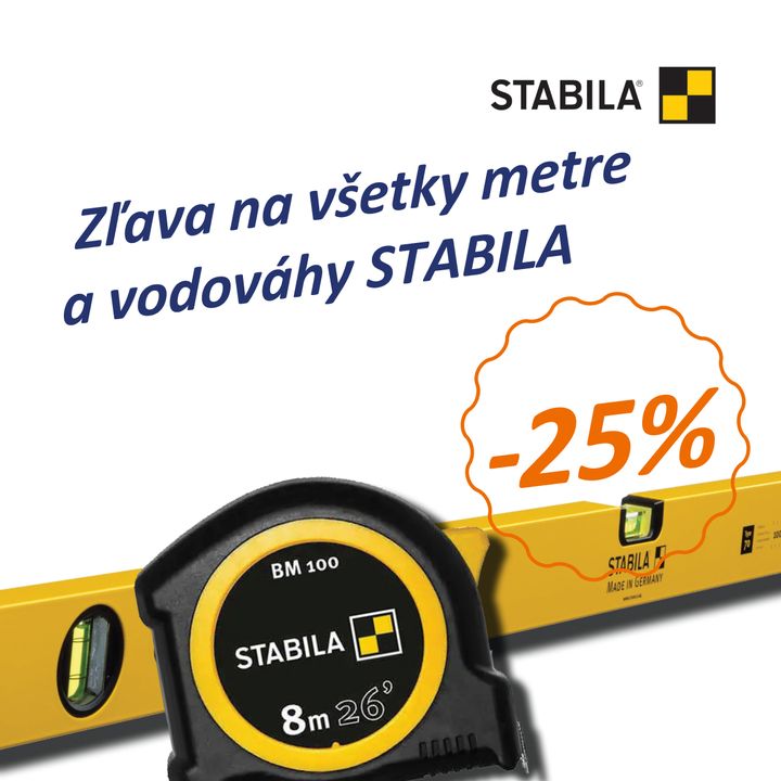 Využite 25% zľavu na všetky metre a vodováhy Stabila!